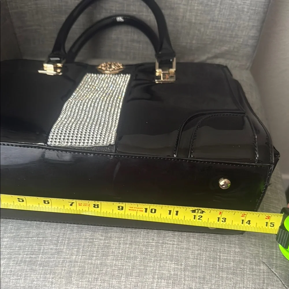 Julia & Michael Black Patent Leather Handbag with Silver Accents - Picture 6 of 6